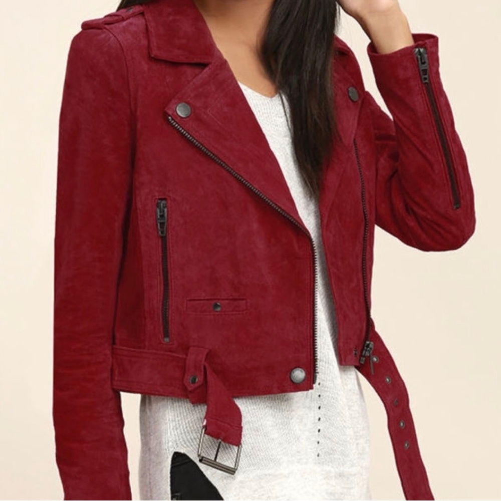 NEW Blank NYC Bright Berry Colot Suede Moto Jacket Size Medium